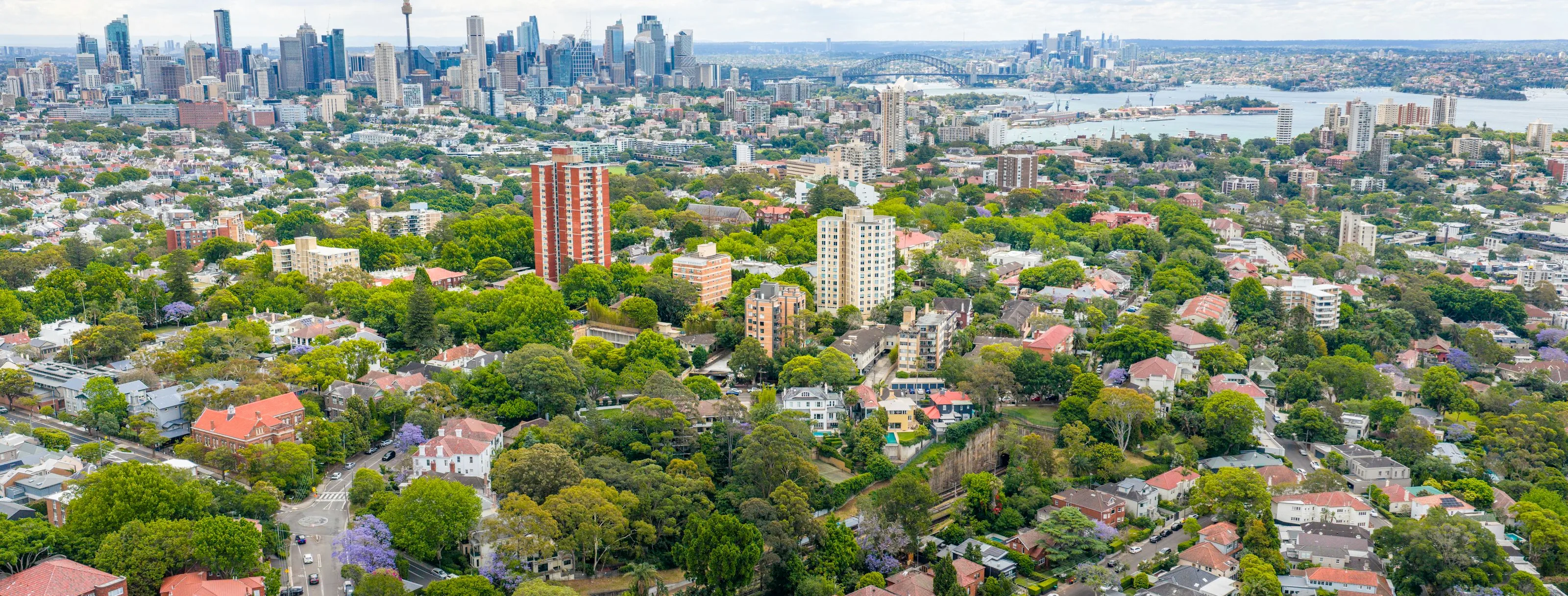 Sydney rooftops stretching toward the CBD skyline