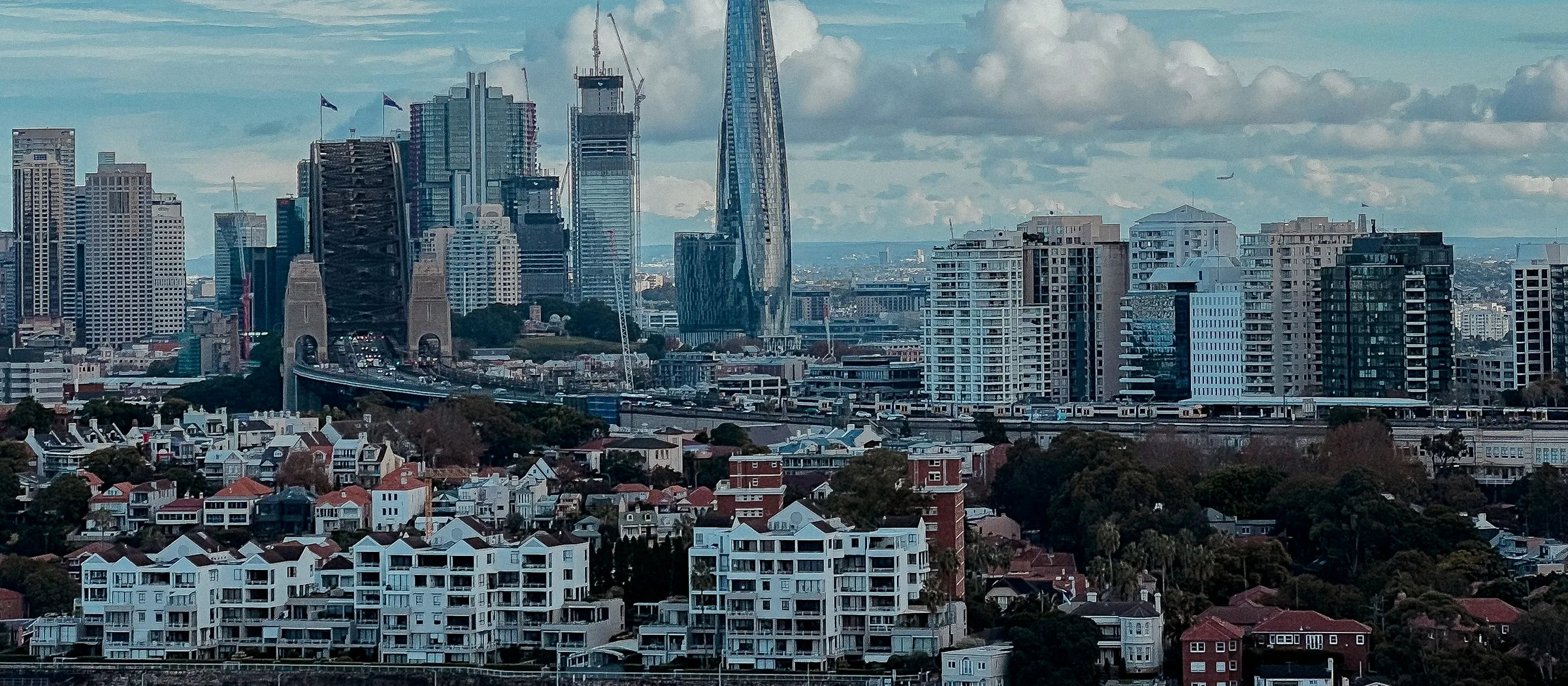 Low-rise Sydney housing in the foreground with CBD towers on the horizon