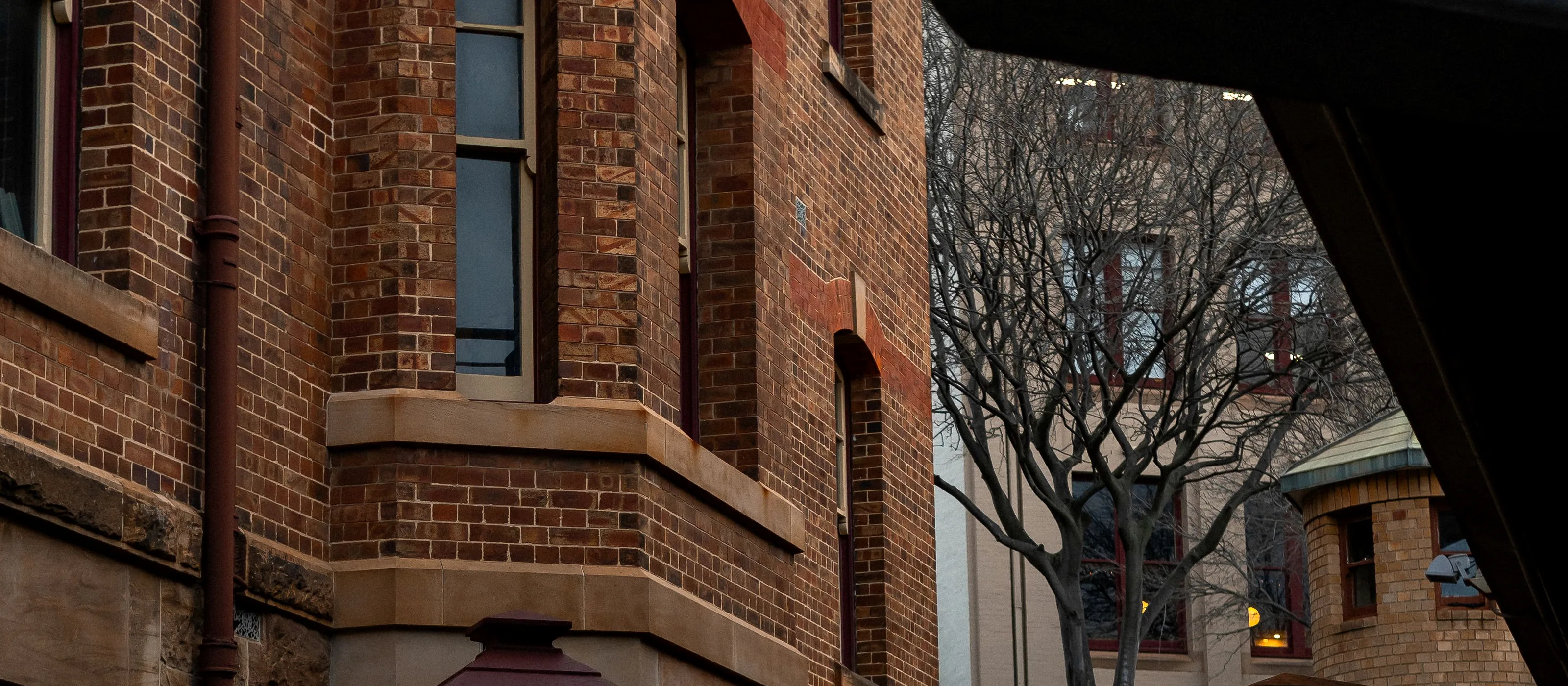 Narrow brick laneway between inner Sydney terraces